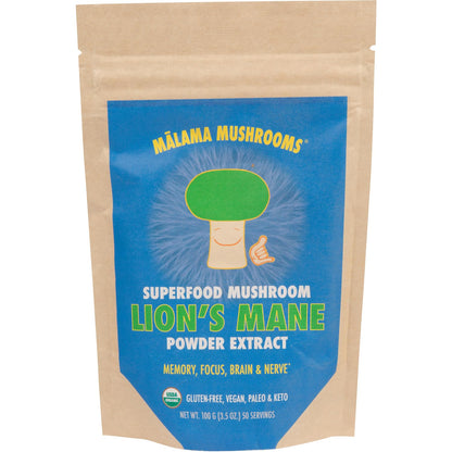 Lion's Mane Extract Powder by Malama - Organic Fruiting Body Mushroom, Focus & Memory
