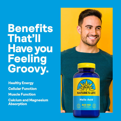 Nature's Life Malic Acid 800 mg – 250 Servings, 250 Capsules | Muscle Function & Cellular Energy