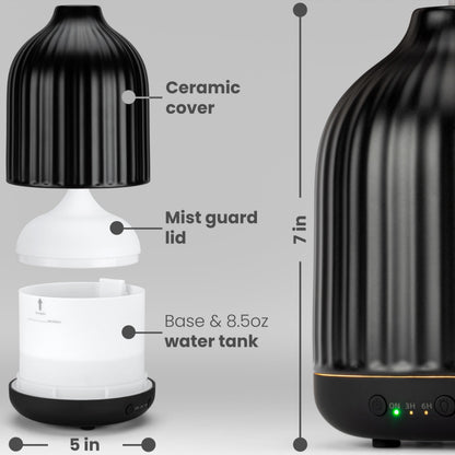 MALMØ Ceramic Diffuser 250ml – Non-Toxic Essential Oil Diffuser Black