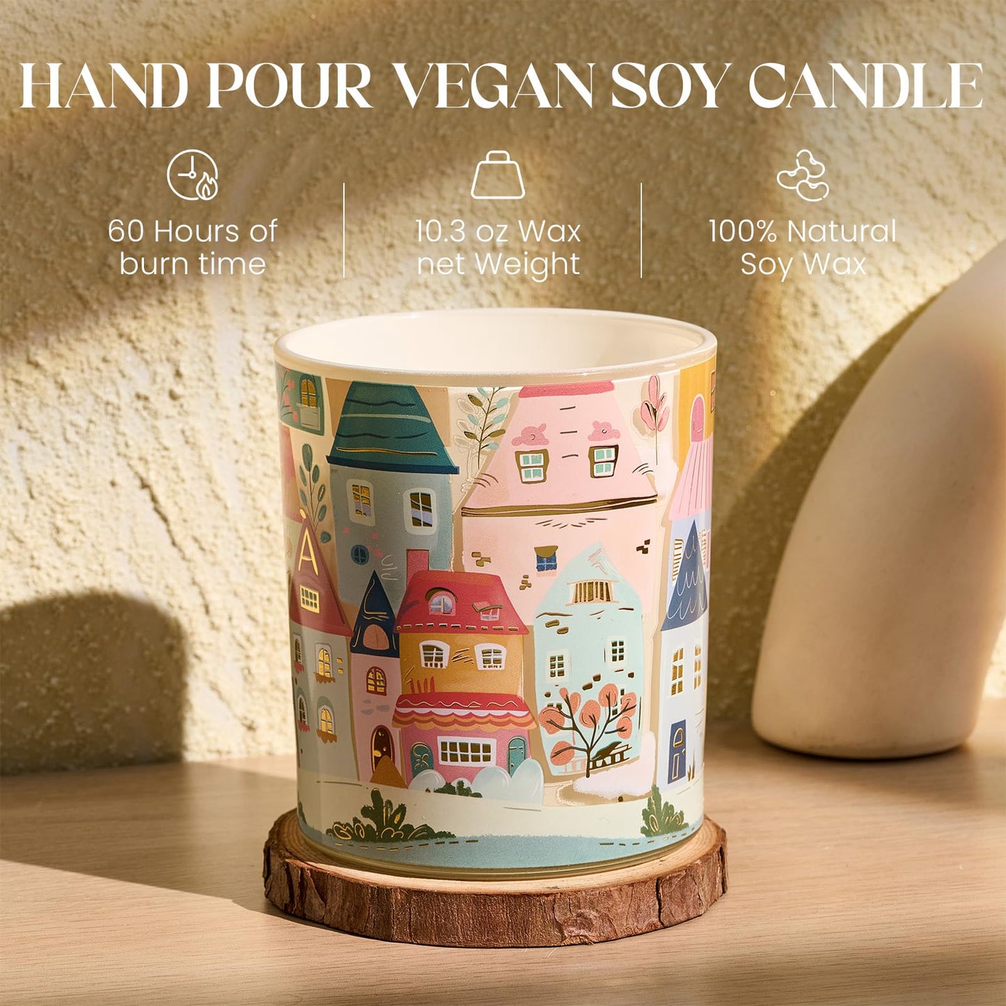 M&SENSE Sandalwood Mint Soy Candle – 10.2 oz, 60h Burn, Non-Toxic