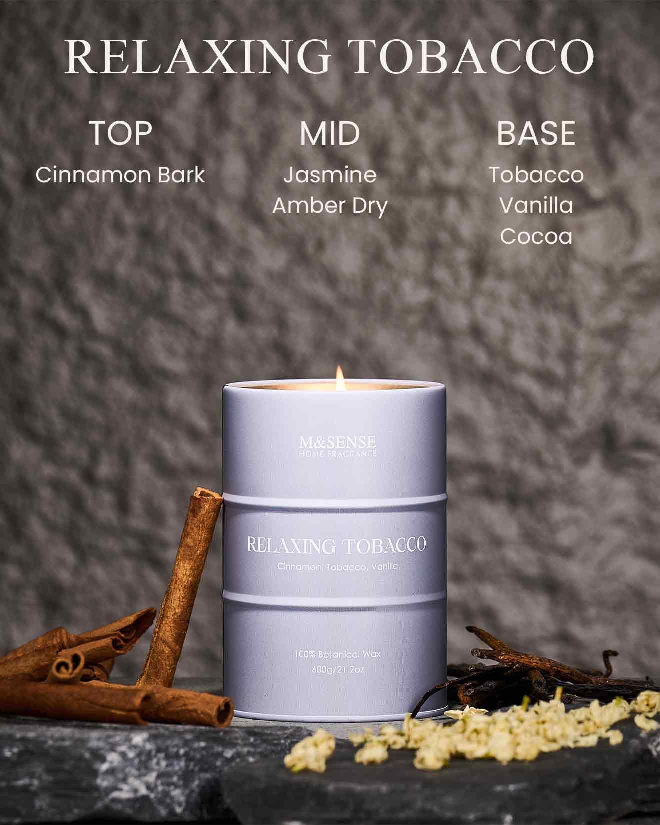 M&SENSE Tobacco Scented Candle – Large 21.6oz Natural Soy, 120h Burn