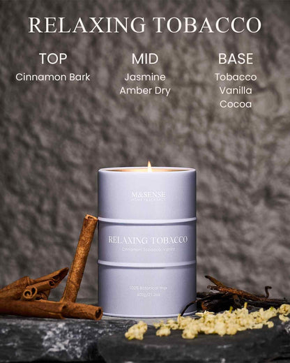 M&SENSE Tobacco Scented Candle – Large 21.6oz Natural Soy, 120h Burn