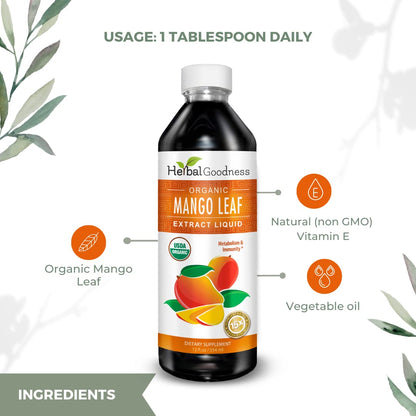 Mango Leaf Extract Liquid Organic - African Mango - Gut, Immunity, Digestive Support, General Wellness - Natural Supplements -12oz btl - Herbal Goodness