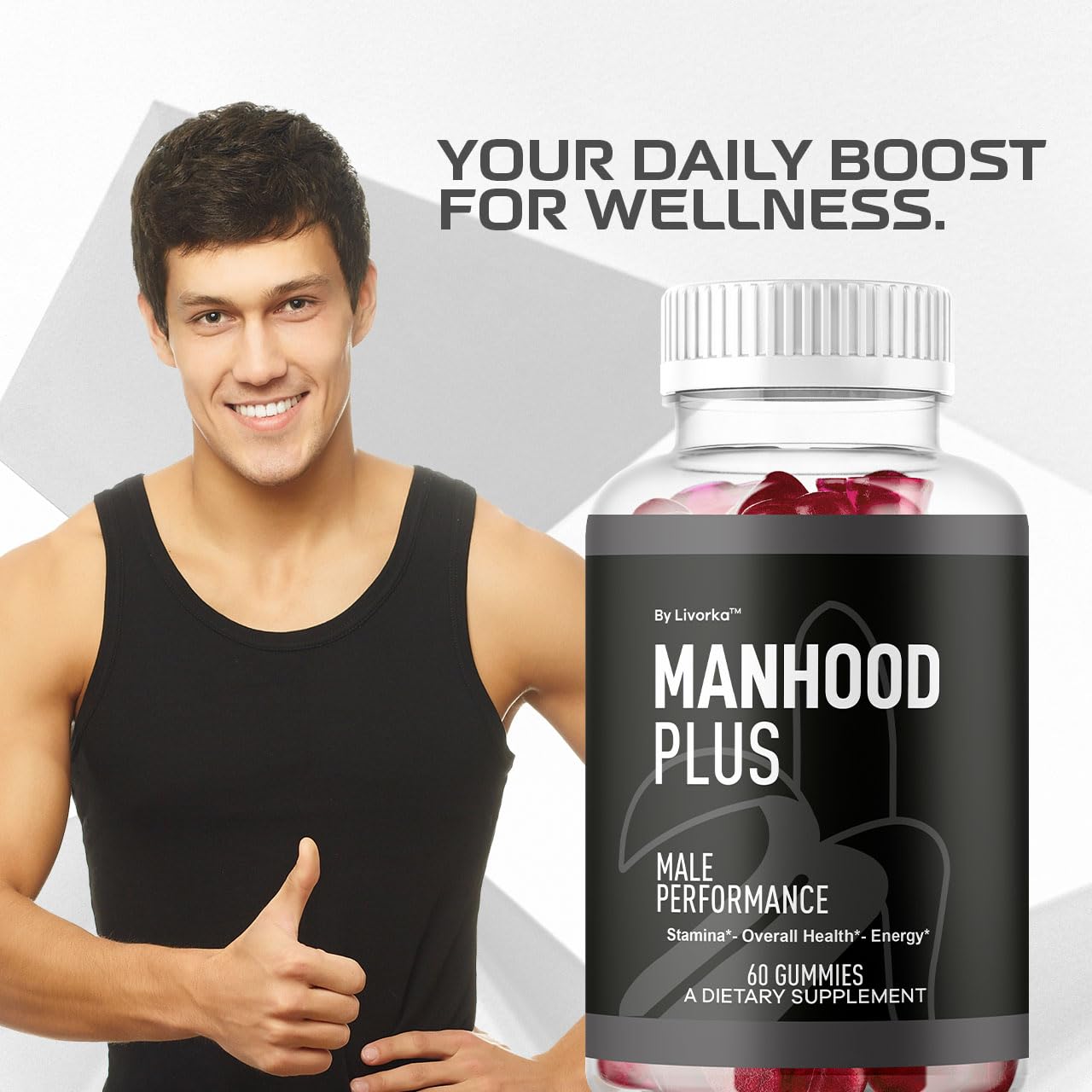 LIVORKA Manhood Plus Gummies for Men – 2 Pack, 1050mg, 120 Gummies