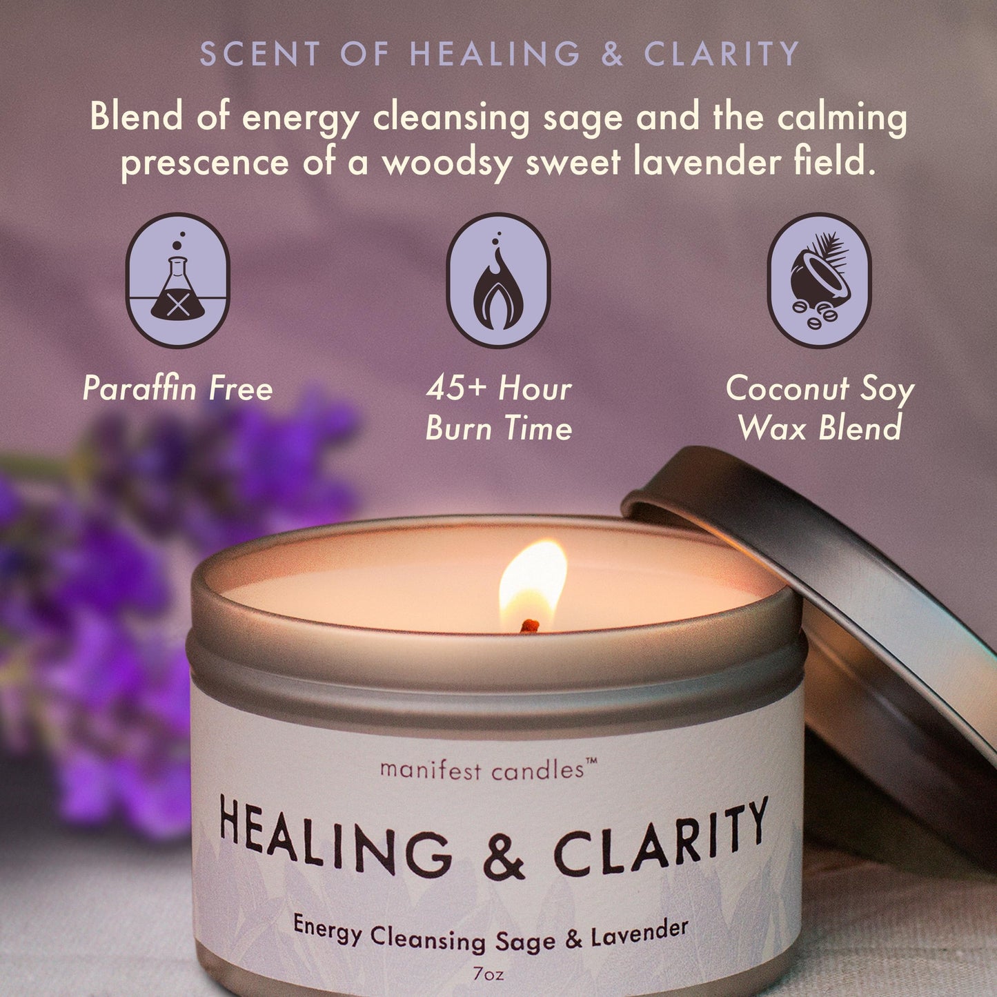 Lavender & Sage Healing Candle with Crystals Bracelet | Manifest Candles