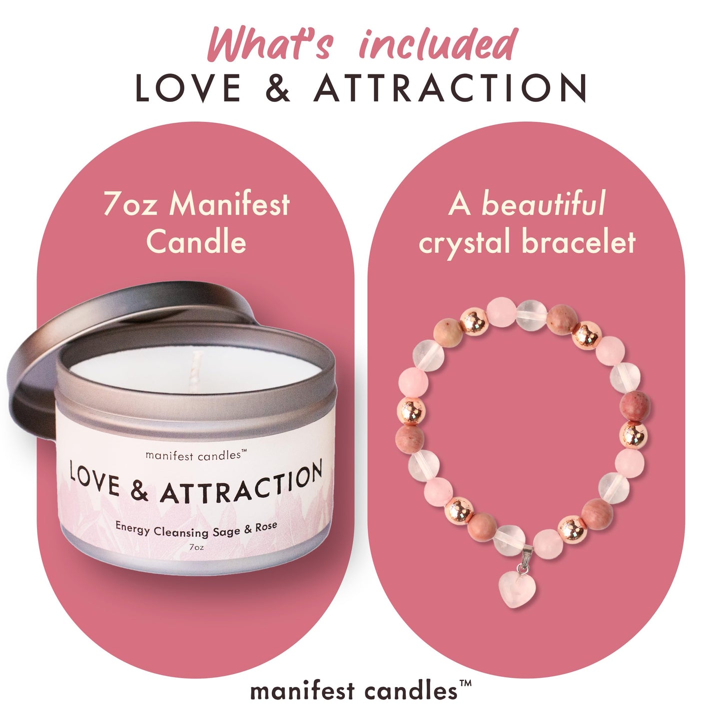 Manifest Candles Love Candle - 7oz Sage & Rose, 50+ Hour Burn