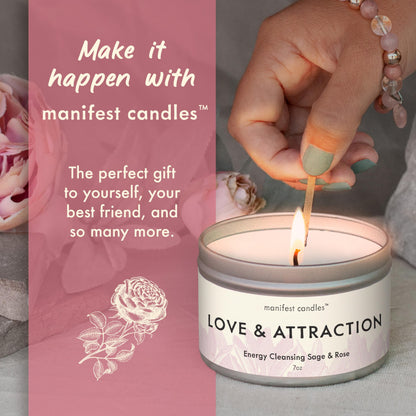 Manifest Candles Love Candle - 7oz Sage & Rose, 50+ Hour Burn