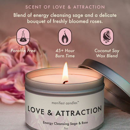 Manifest Candles Love Candle - 7oz Sage & Rose, 50+ Hour Burn