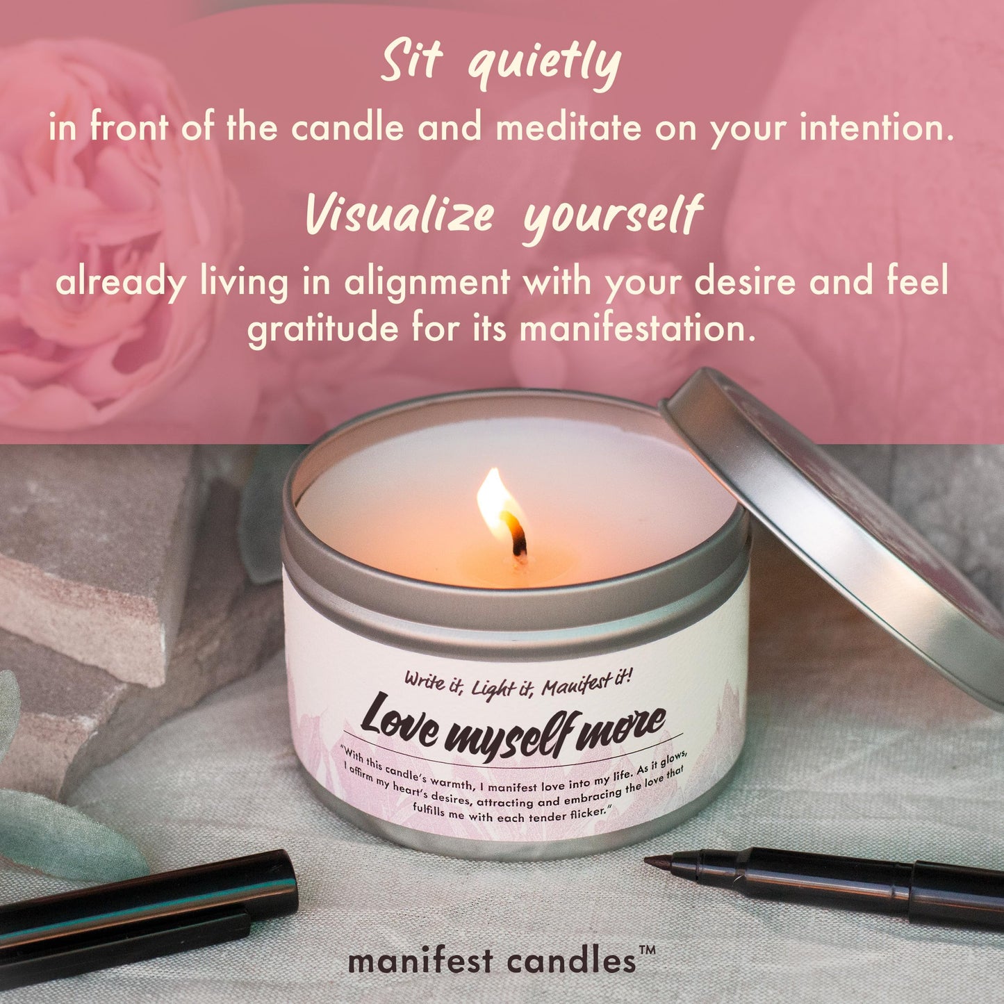 Manifest Candles Love Candle - 7oz Sage & Rose, 50+ Hour Burn