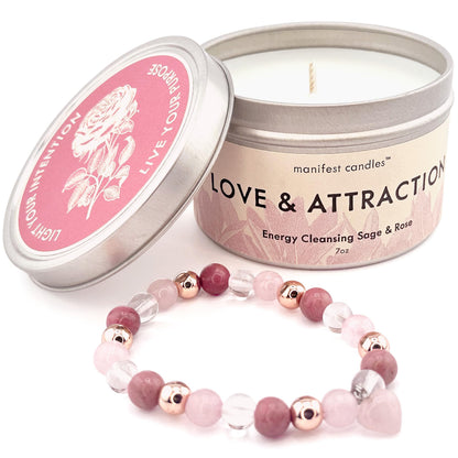 Manifest Candles Love Candle - 7oz Sage & Rose, 50+ Hour Burn