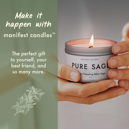 Manifest Candles White Sage Candle for Cleansing Negative Energy – 7oz, 50+ Hr Burn