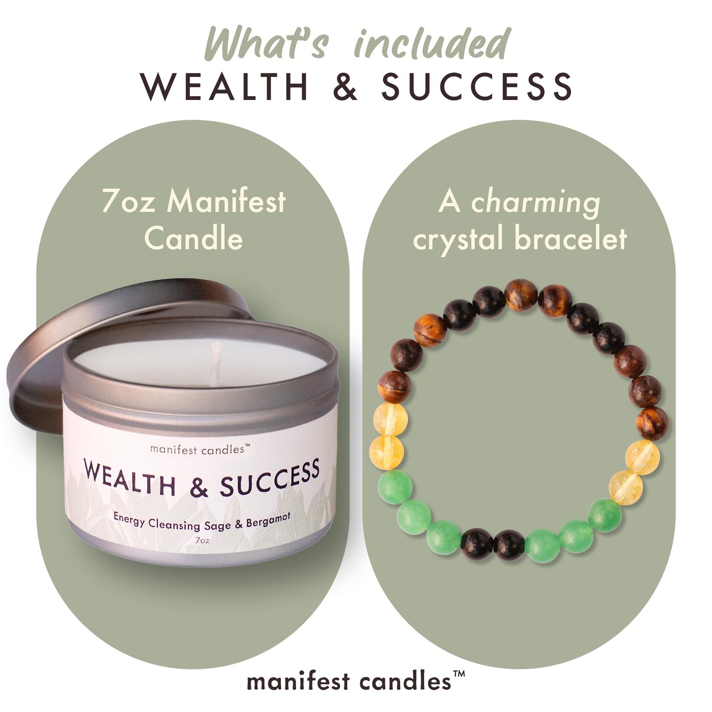 Manifest Sage & Bergamot Money Candle with Wealth Bracelet – 45 Hour Burn