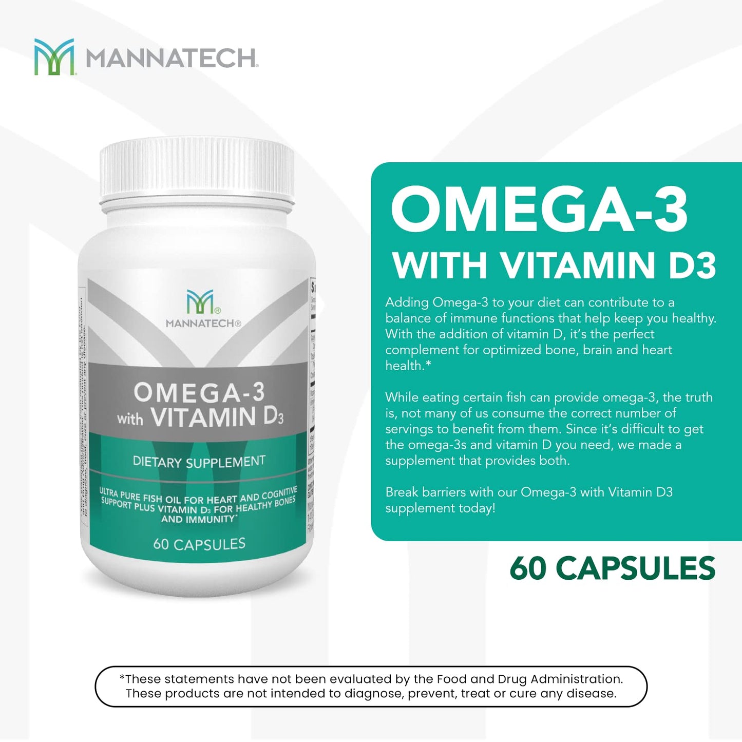 Mannatech Omega-3 with Vitamin D3 – Bone, Heart & Brain Health | Pure Fish Oil