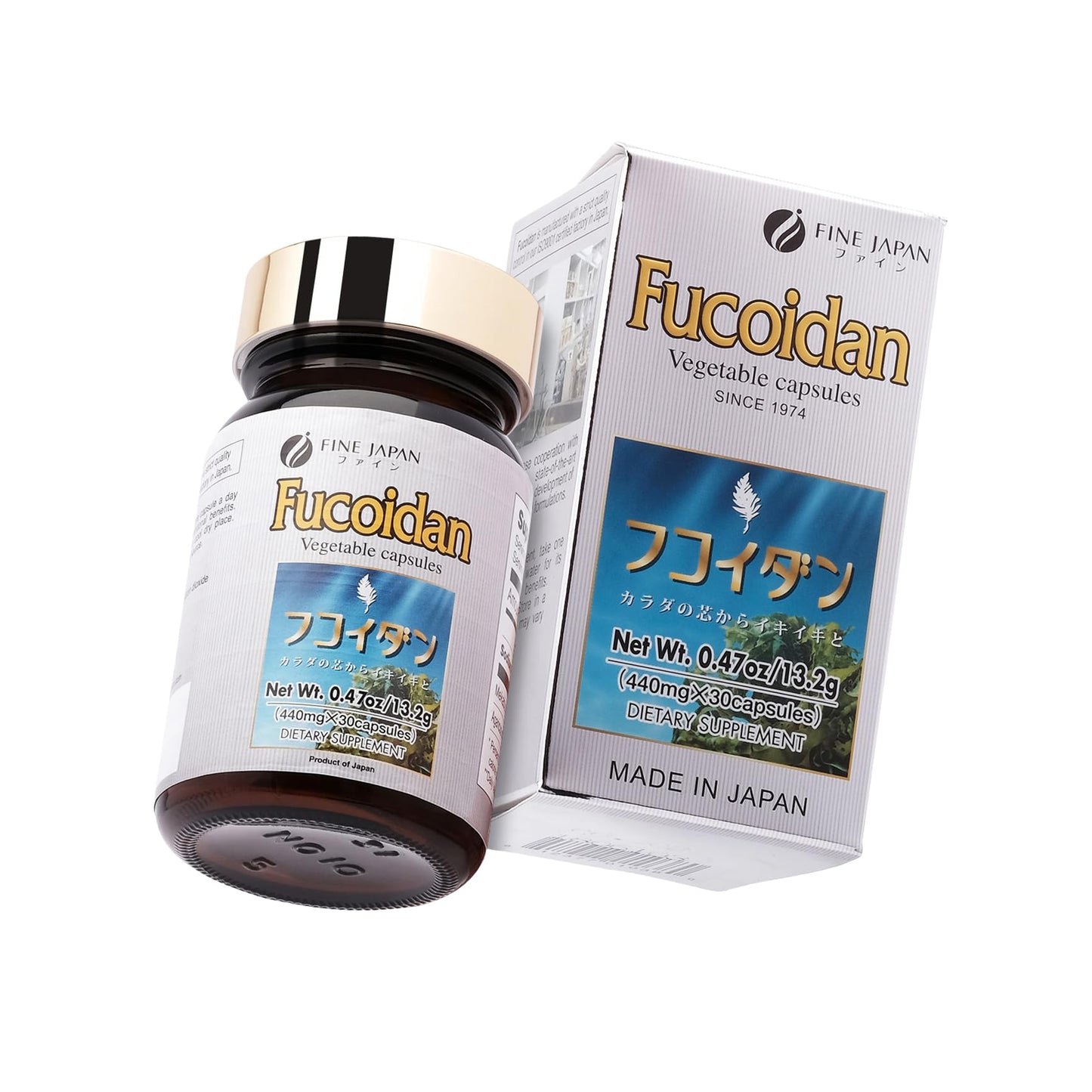 FINE JAPAN Fucoidan Capsules with Mekabu Seaweed & Agaricus Mushroom – 30 Capsules – Immune Support – Made in Japan