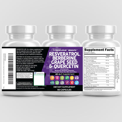 Clean Resveratrol Supplement with Berberine, Grape Seed & Quercetin