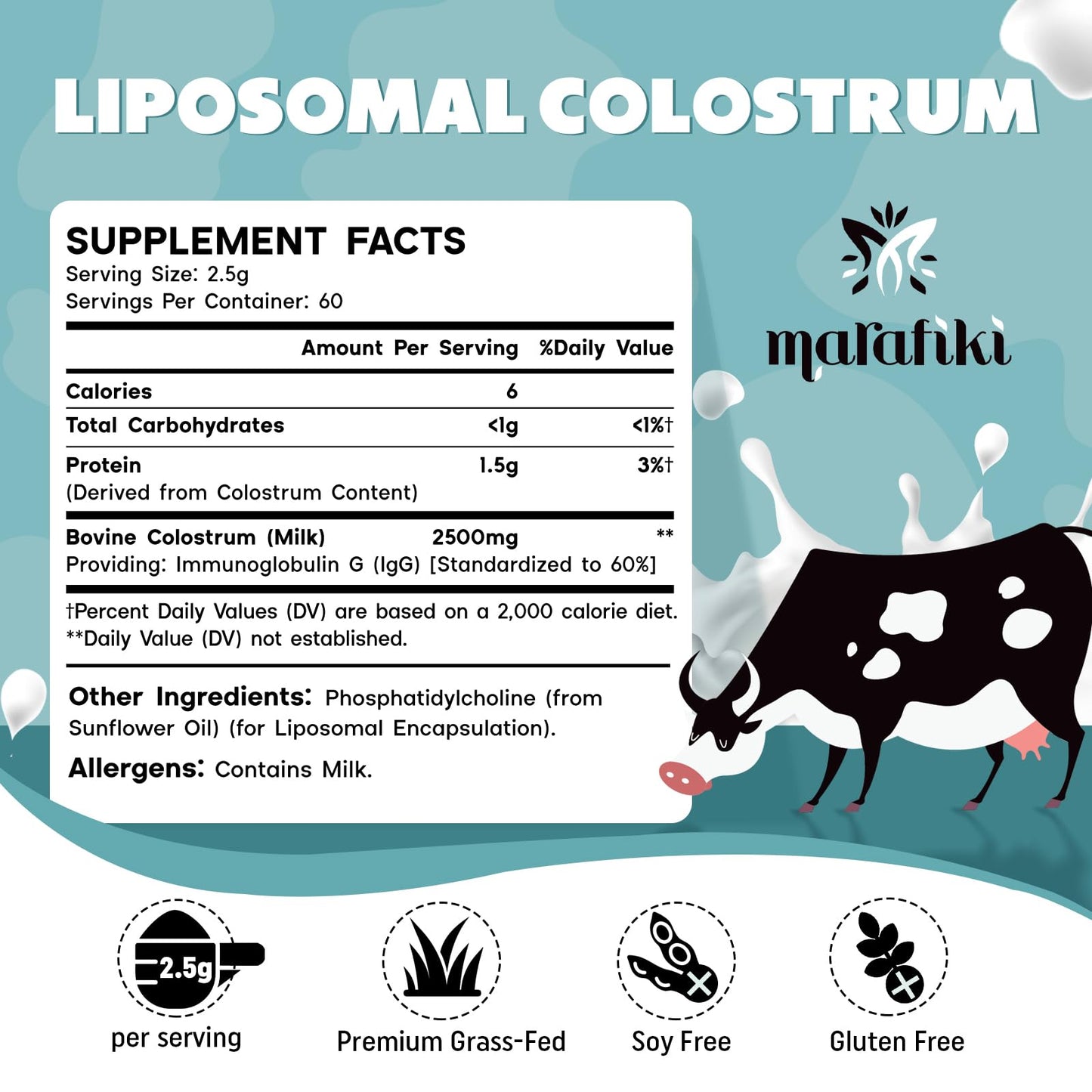 Marafiki Liposomal Bovine Colostrum - Grass-Fed, High Bioavailability, 60 Servings