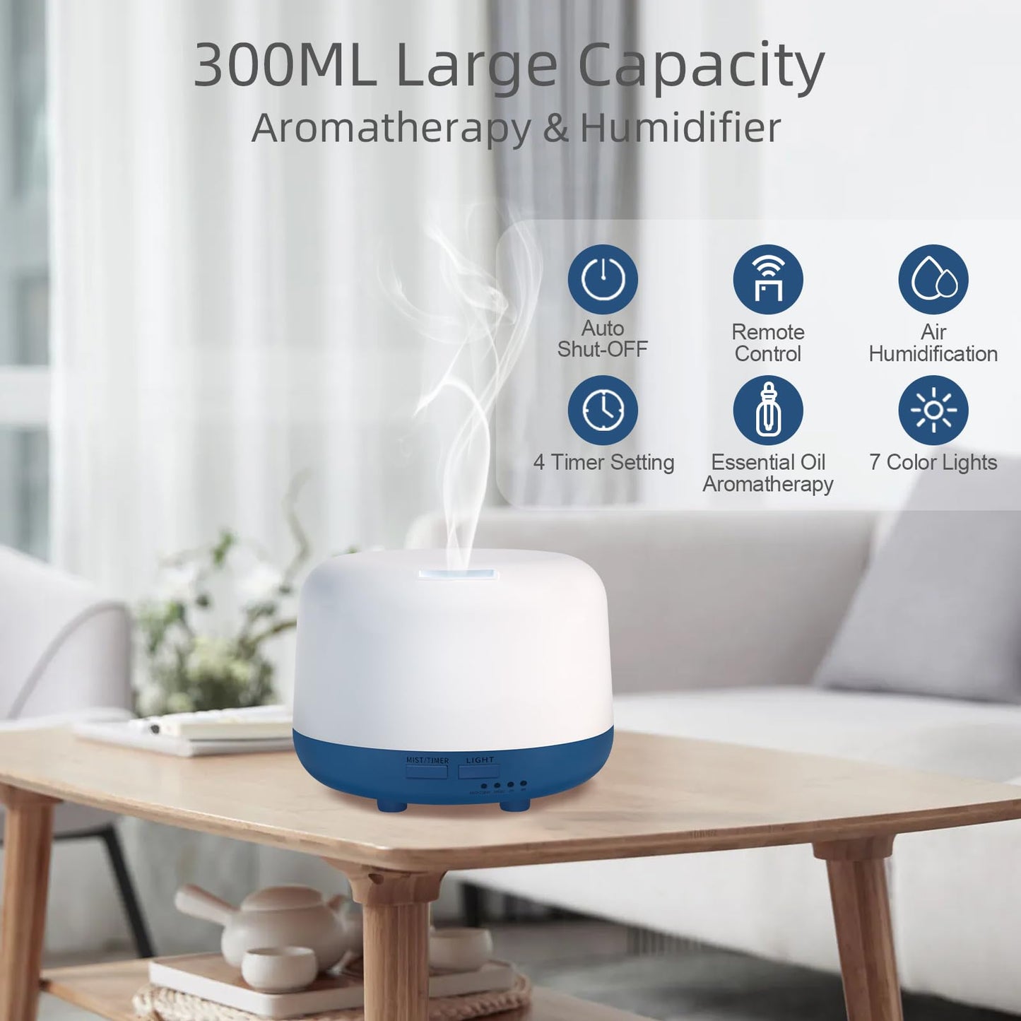 Marchred 300ML Essential Oil Diffuser with Remote, 7-Color LED