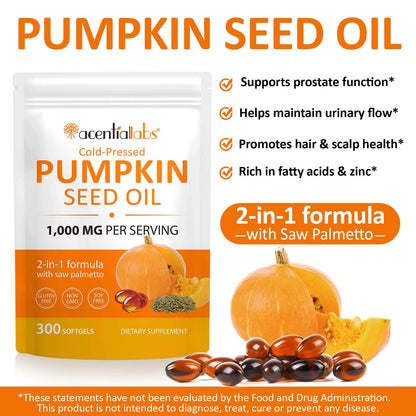 Mariayu Pumpkin Seed Oil Capsules, 1000mg Per Softgels, Cold Pressed & Efficient Absorption, Essential Fatty Acids, Good for Hair, Urinary