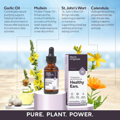Marie Originals Natural Ear Oil Drops – Mullein Garlic Herbal Ear Care for All
