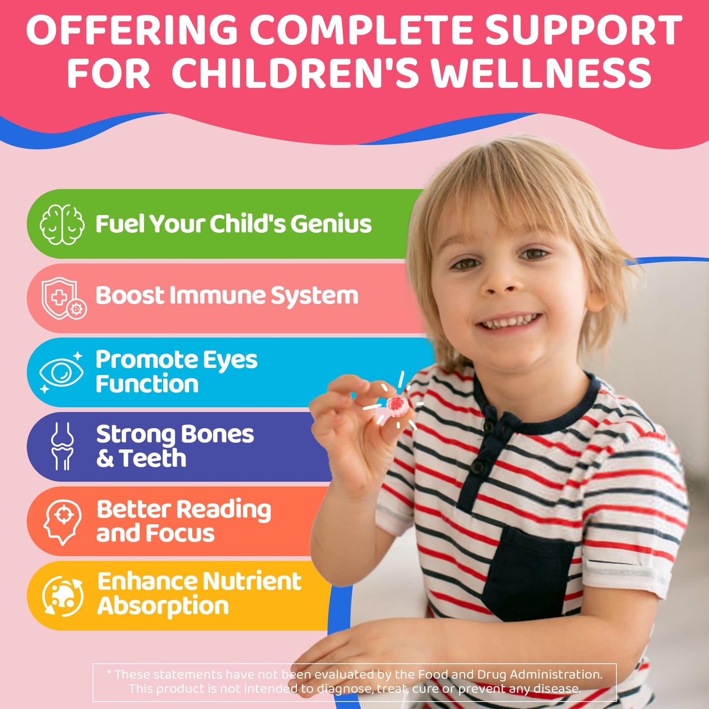 Kids Omega 3 Gummies 4+ | DHA, D3, K2, C, B6, Methyl B12 | Sugar Free | No Fish Taste | 60 Gummies