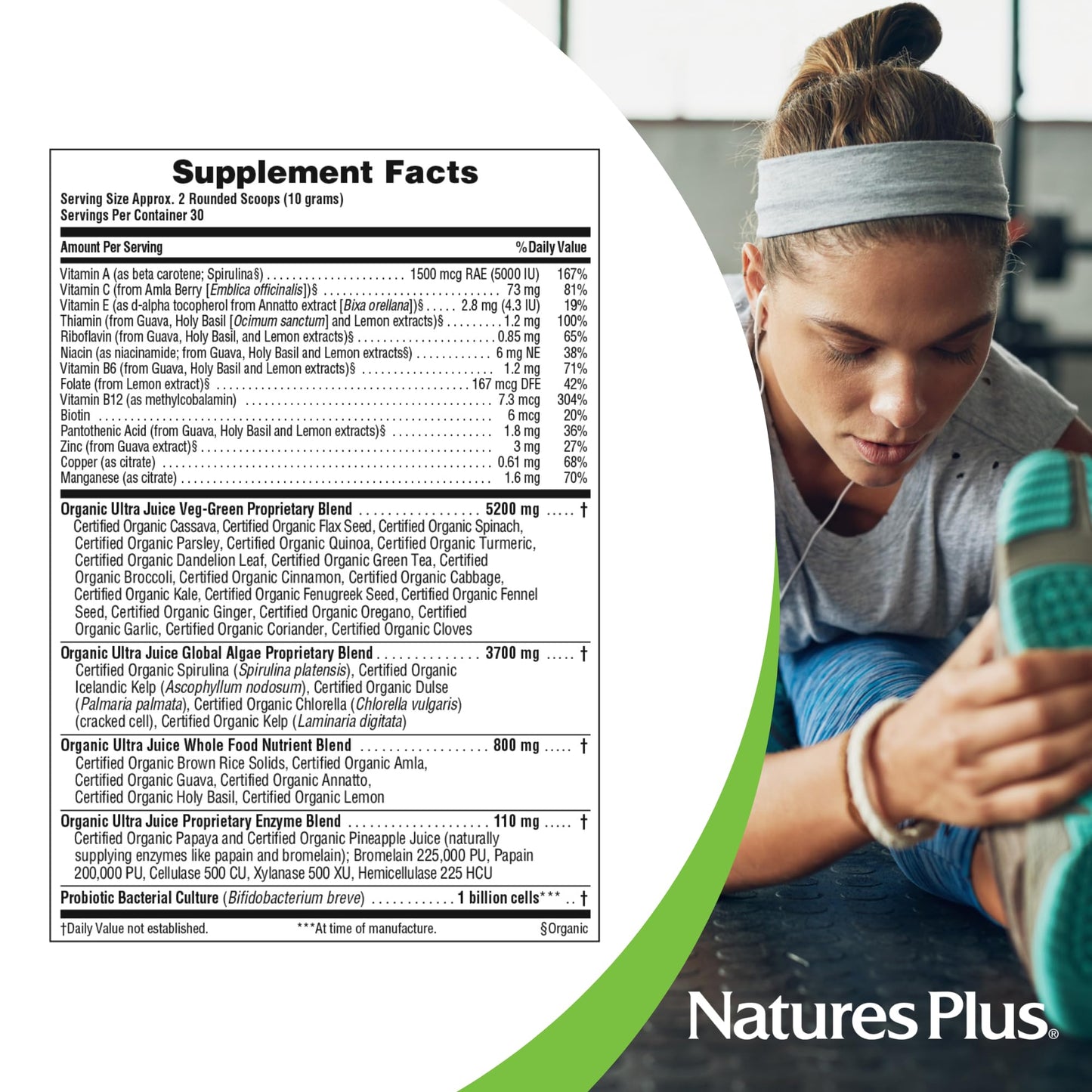 Natures Plus Ultra Juice Green Powder – Organic Green Drink (30 Servings)