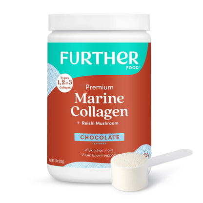 Marine Collagen Peptides Powder with Reishi – Chocolate, Hydrolyzed Type I-III, 7.41 oz