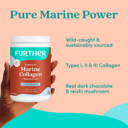 Marine Collagen Peptides Powder with Reishi – Chocolate, Hydrolyzed Type I-III, 7.41 oz