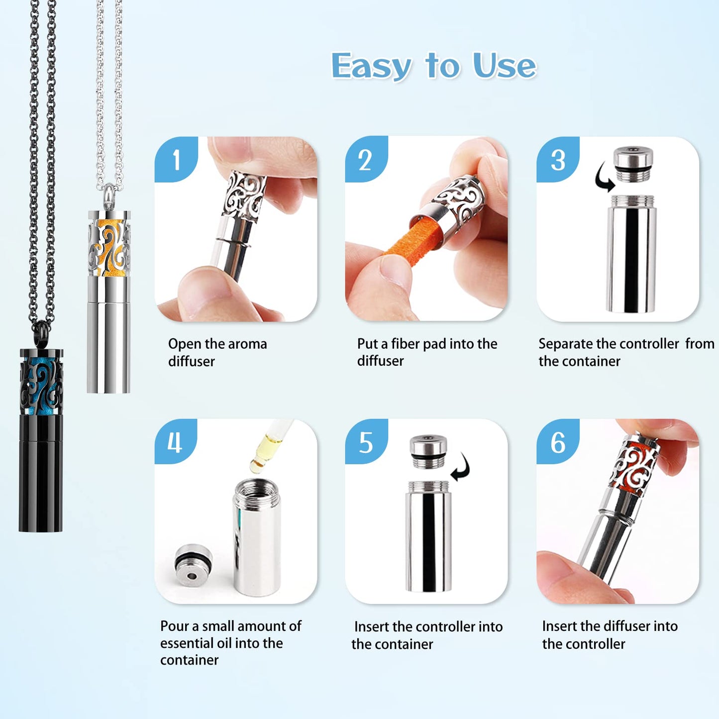 Maromalife Diffuser Necklaces – 2-Pack Stainless Steel Locket Gift Set