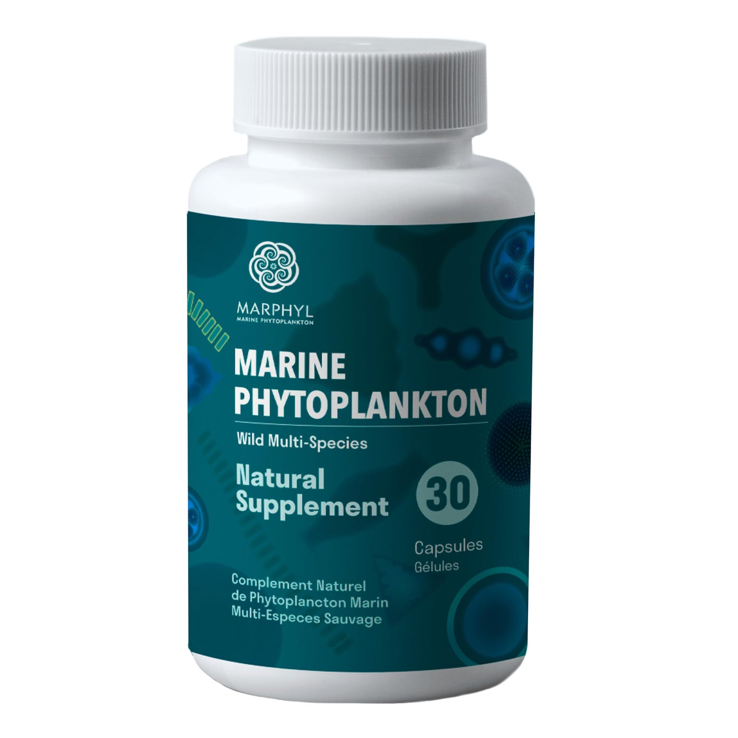 MARPHYL Marine Phytoplankton – Wild Multi-Species Supplement, 150 mg per Capsule, 30 Vegan Capsules | Vancouver Island, Canada