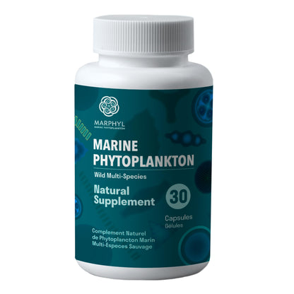 MARPHYL Marine Phytoplankton – Wild Multi-Species Supplement, 150 mg per Capsule, 30 Vegan Capsules | Vancouver Island, Canada
