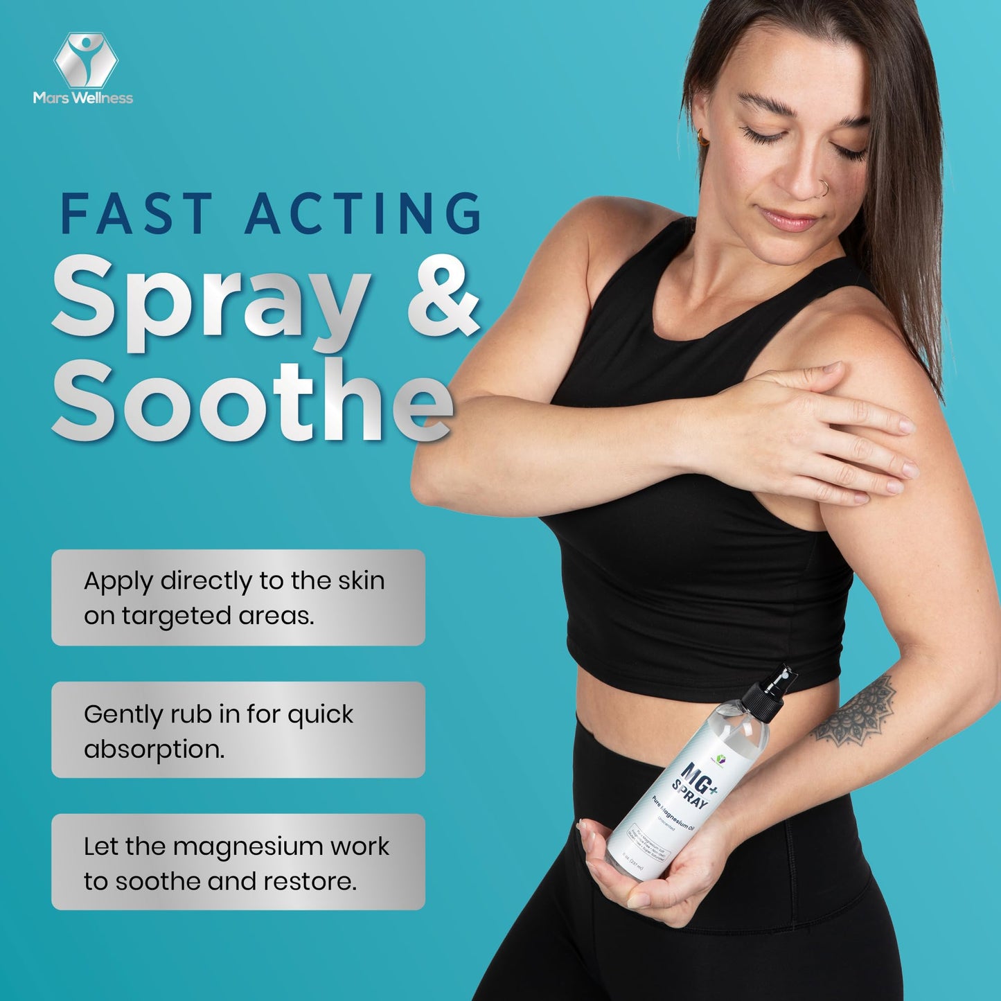Mars Wellness MG+ Pure Magnesium Oil Spray – Made in USA, 8 oz for Relaxation & Muscular Support
