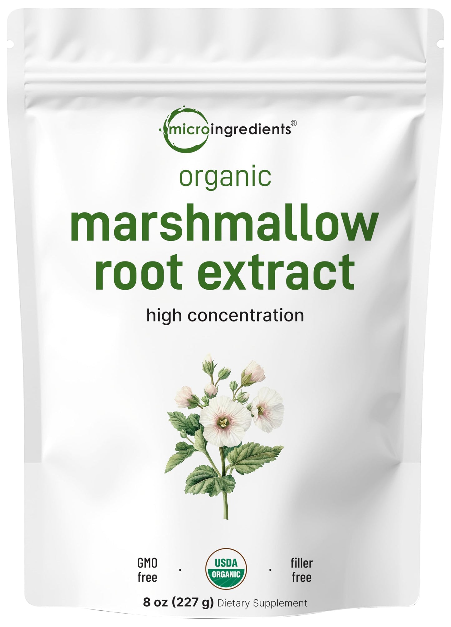 Organic Marshmallow Root Powder 8 oz - Filler-Free, Non-GMO, Vegan | Micro Ingredients