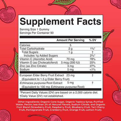 Mary Ruth's 5-1 Immunity Gummies with Elderberry for Kids & Adults – Cherry | Pectin Based | Vegan | 90 Count