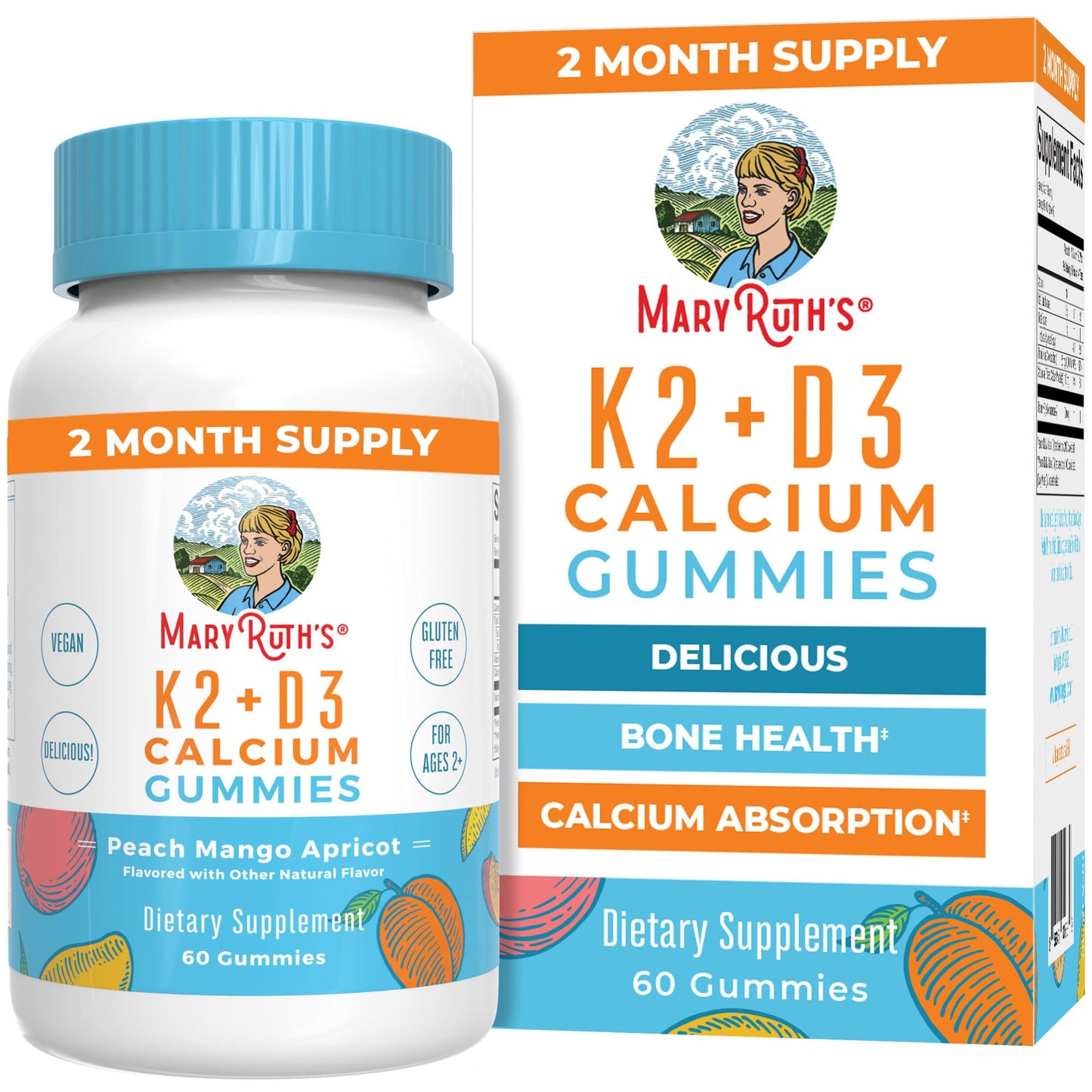 MaryRuth Organics Calcium with D3 & K2 Gummies – 60 Count (2-Month Supply), Vegan, Non-GMO, Gluten Free