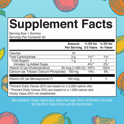 MaryRuth Organics Calcium with D3 & K2 Gummies – 60 Count (2-Month Supply), Vegan, Non-GMO, Gluten Free