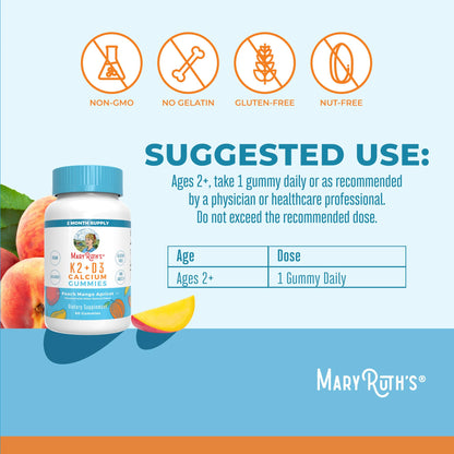 MaryRuth Organics Calcium with D3 & K2 Gummies – 60 Count (2-Month Supply), Vegan, Non-GMO, Gluten Free