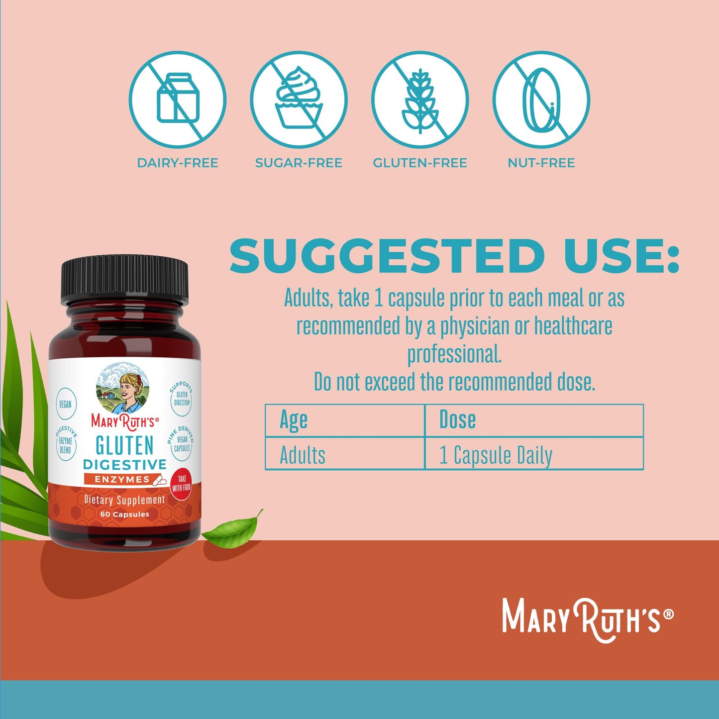 MaryRuth Organics Gluten Enzymes Capsules | Gluten Digestion & Gut Health | Vegan, Gluten Free | 60 Count