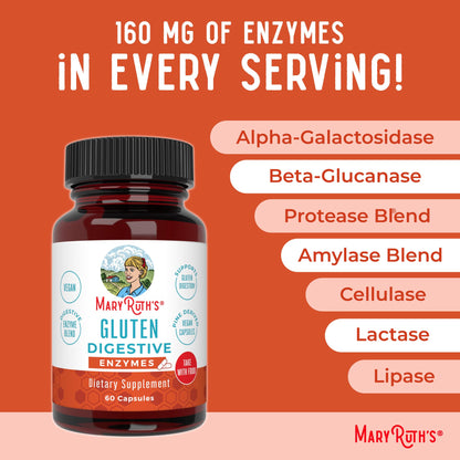 MaryRuth Organics Gluten Enzymes Capsules | Gluten Digestion & Gut Health | Vegan, Gluten Free | 60 Count