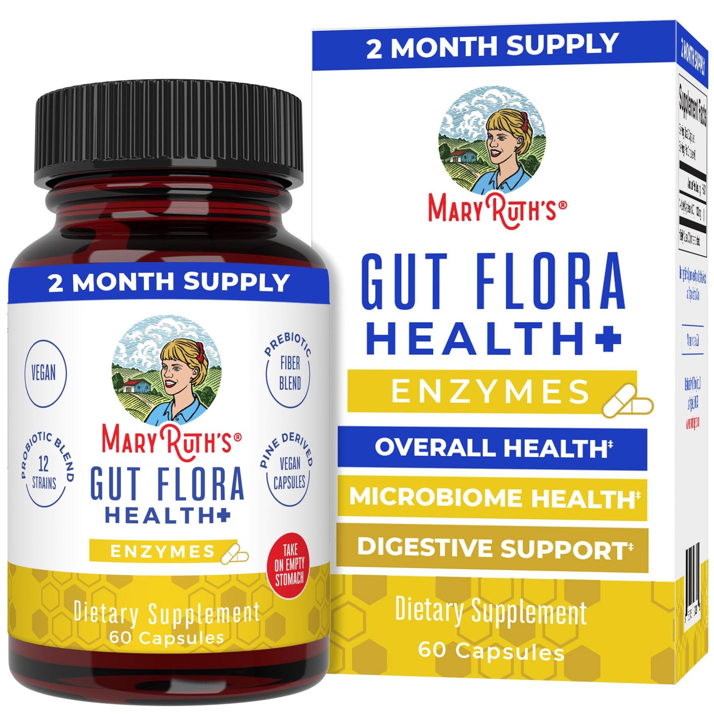 MaryRuth Organics Gut Flora Health+ Enzymes | 60 Capsules | Probiotic Digestive Enzymes