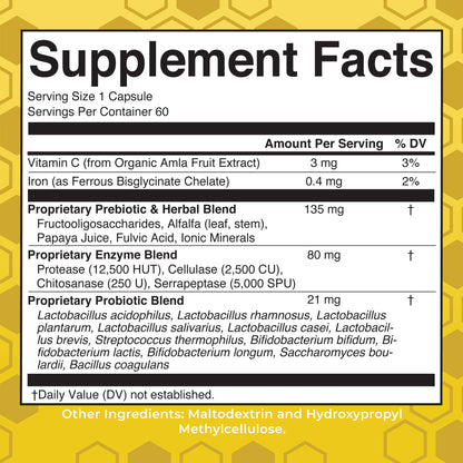 MaryRuth Organics Gut Flora Health+ Enzymes | 60 Capsules | Probiotic Digestive Enzymes