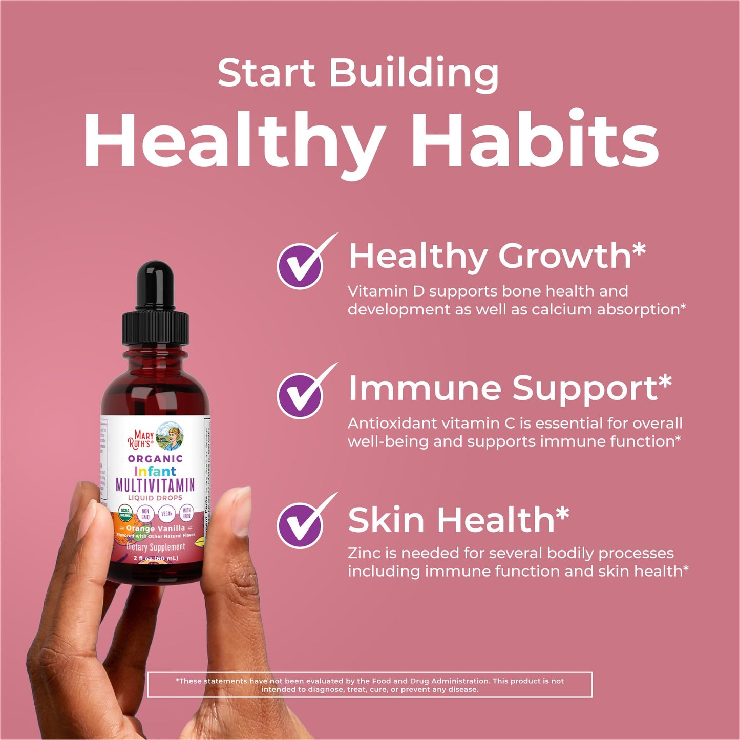 MaryRuth Organics Infant Multivitamin with Iron – USDA Organic Liquid Drops (6-12 Months) | 2 Fl Oz