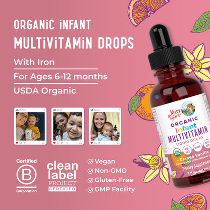 MaryRuth Organics Infant Multivitamin with Iron – USDA Organic Liquid Drops (6-12 Months) | 2 Fl Oz