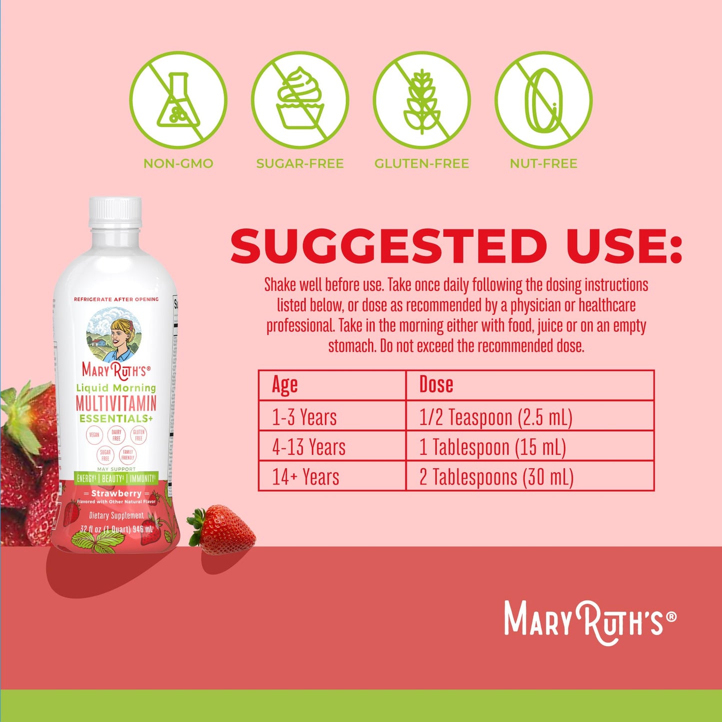 MaryRuth Organics Liquid Morning Multivitamin Essentials+ | Immune Support | Sugar Free | Vegan | 32 Fl Oz