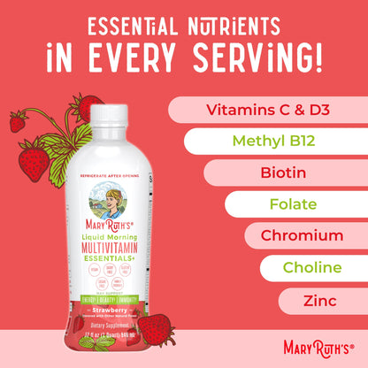 MaryRuth Organics Liquid Morning Multivitamin Essentials+ | Immune Support | Sugar Free | Vegan | 32 Fl Oz