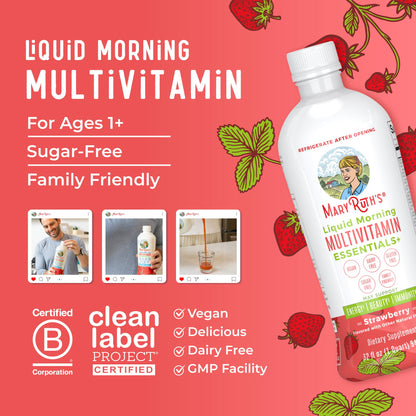 MaryRuth Organics Liquid Morning Multivitamin Essentials+ | Immune Support | Sugar Free | Vegan | 32 Fl Oz
