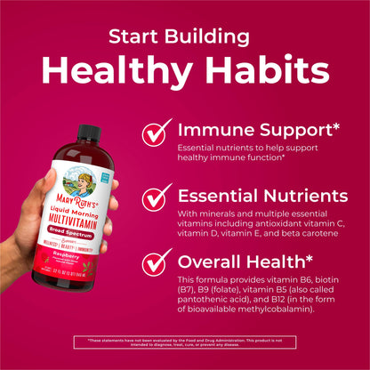 MaryRuth Organics Liquid Morning Multivitamin for Women, Men & Kids — Vegan, Non-GMO, Gluten Free | 32 Servings