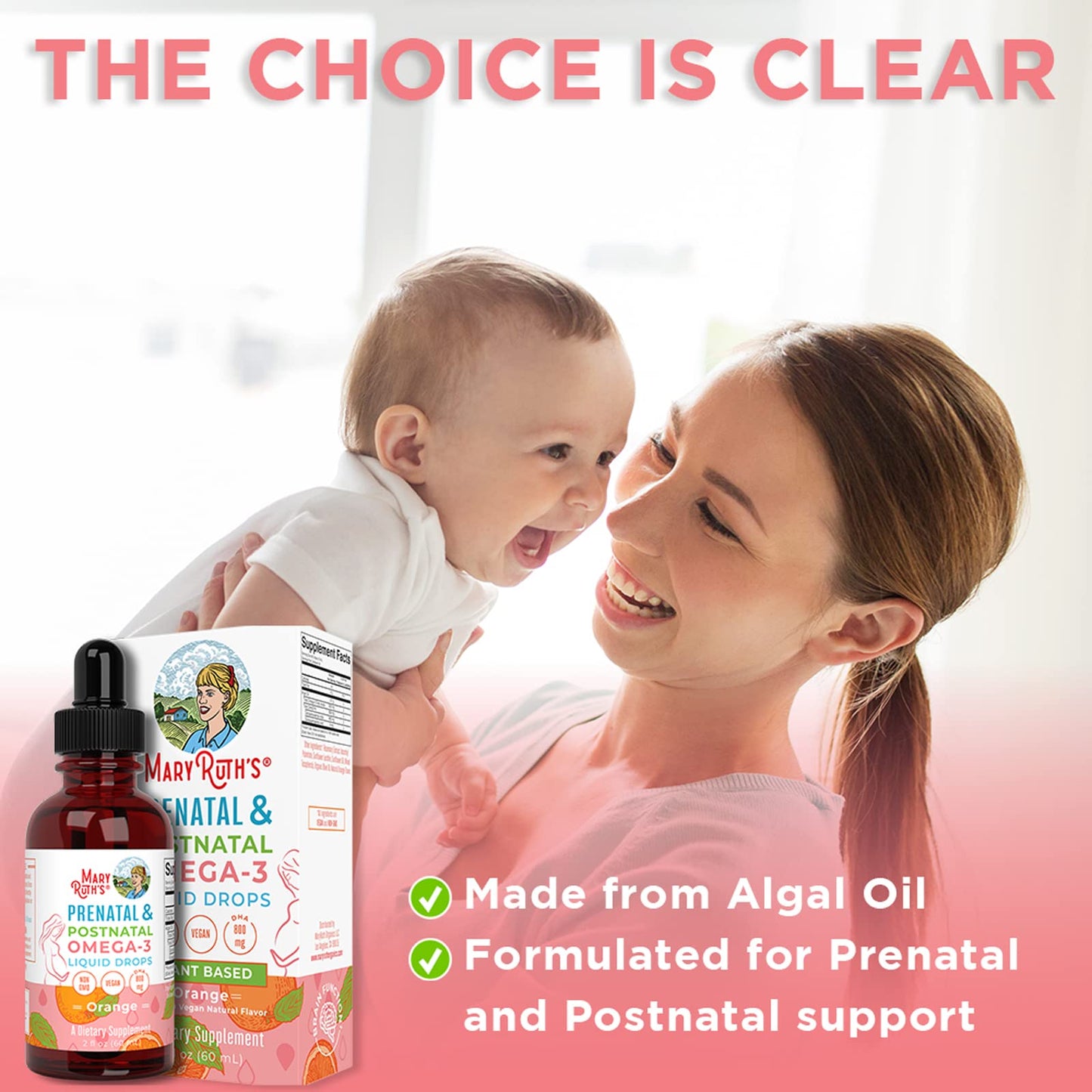 MaryRuth Organics Prenatal & Postnatal Omega-3 Liquid Drops - 800 mg DHA per Serving | 2 oz