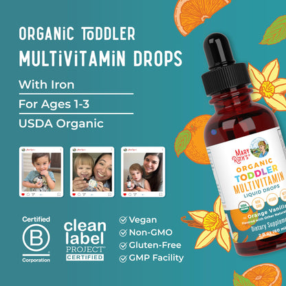 MaryRuth Organics Toddler Multivitamin Drops with Iron | USDA Organic | 2 oz