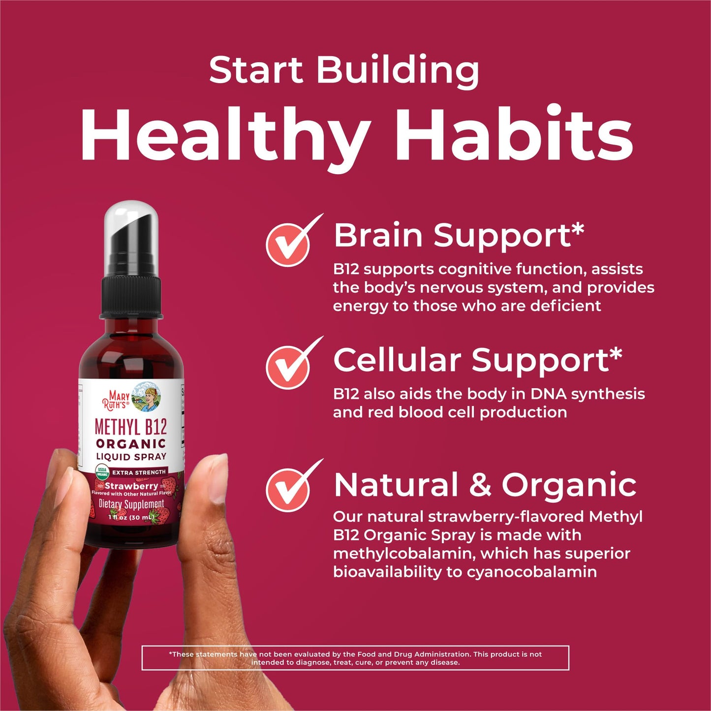 MaryRuth Organics Vitamin B12 Liquid Spray | Vegan, USDA Organic, 720 mcg | 1 fl oz