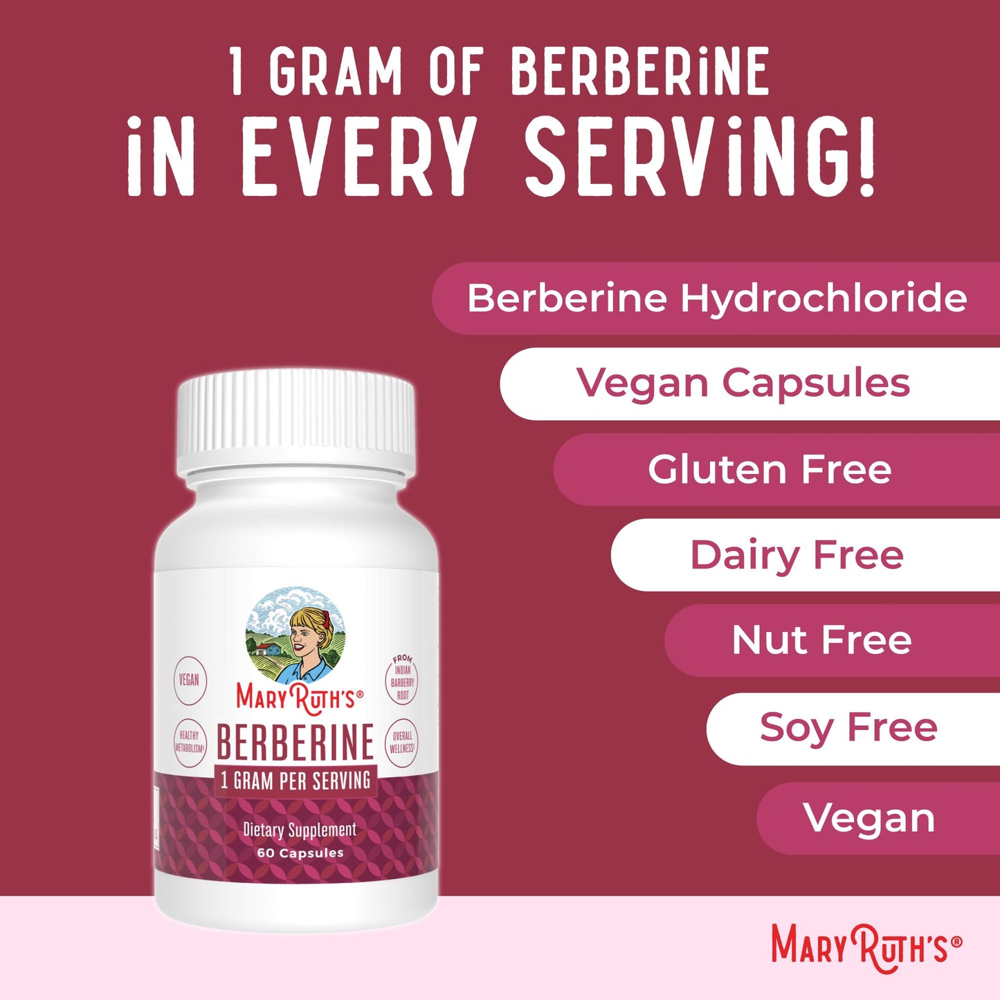 MaryRuth Organics Berberine 1000 mg – 30 Servings | Vegan Capsules